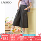 lagogo格雷灰撞色刺繡半身裙女拉谷谷2025年夏季新款工裝風(fēng)裙子 深灰色 L