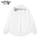 查爾斯桃心美式潮流花卉印花長(cháng)袖襯衫純棉翻領(lǐng)情侶款休閑百搭 梔子白 M
