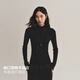 太平鳥(niǎo)羊毛桑蠶絲混紡半高領(lǐng)套頭打底衫25冬季新款修身多搭針織衫 黑色 XL 170