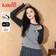 班尼路（Baleno）休閑撞色長(zhǎng)袖t恤女2025年春秋季新款小貓印花簡(jiǎn)約舒適通勤風(fēng)上衣