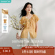 茵曼（INMAN）【苧麻】清麻系列炒色襯衫t恤女裝2025夏季新款短袖上衣 淺橙色 -18424248H S