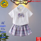 G.DUCKKIDS品牌童裝女童半身裙格子百褶裙夏套裝中小童jk制服短裙正版兒童5 旗艦品質(zhì)JK夏季套裝紫色 73 均碼