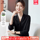AEMAPE高端純色V領(lǐng)真絲襯衫女士長袖2025春秋T恤職業(yè)裝襯衣桑蠶絲上衣 黑色 L