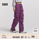森馬（Semir）休閑褲女抓毛做舊工裝褲美式復古風(fēng)冬季松緊腰闊腿褲潮酷街頭 紫紅60201 L 165/70A
