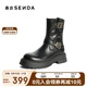 森達時(shí)裝靴女復古機車(chē)風(fēng)厚底休閑中筒靴ZTE28DZ4 黑色 37