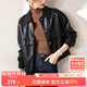 尚都比拉干練帥氣經(jīng)典百搭翻領(lǐng)口袋設計機車(chē)夾克女皮衣 黑色 L 