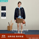 茵曼休閑翻領(lǐng)拉鏈夾克外套2025秋女裝新款百搭短款上衣 深藍色 XL