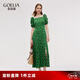 歌莉婭真絲連衣裙女2025新款高端桑蠶絲波點(diǎn)開衩泡泡袖裙子1E5R4K5NC 92D綠底波點(diǎn)印花 XL