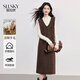 熙世界（sllsky）春秋新款顯瘦遮肚子短袖連衣裙通勤淑女風(fēng)格常規 咖色 2XL