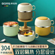 博曼斯304不銹鋼飯盒帶蓋泡面碗學(xué)生宿舍上班族食堂打飯碗大容量快餐杯 【黃色】 2050ml