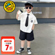 G.duck小黃鴨男童套裝夏季學(xué)院風(fēng)兒童西裝演出服男孩白襯衫黑褲子兩件套 白色襯衫+黑色褲子+領(lǐng)帶 140 建議9~10歲【130-140cm】cm