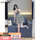 她芙（tafu）品牌女裝碎花吊帶連衣裙女2025夏季新款收腰顯瘦甜美荷葉邊雪紡裙 花色 M