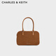 CHARLES&KEITH25秋新品復古絨面托特包波士頓包女生日禮物CK2-30271398-2 Sienna Brown赭石棕 M