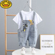G.DUCKKIDS兒童夏季套裝2025新款男女寶寶中小童夏裝短袖t恤米奇背帶褲衣服 貓和老鼠套裝（7分褲） 90 cm
