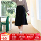 LAGOGO黑色高腰顯瘦半身裙女拉谷谷秋季新款A(yù)字彈力不規(guī)則中長裙 黑色(W1) L 165/40