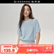 佐丹奴設計師款針織衫女純棉鏤空寬松短袖藍色上衣女18355209