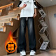 POUM 牛仔褲男士秋冬季新款加絨加厚個(gè)性嘻哈高街潮流痞帥長(cháng)褲子男 DFFS-608-1黑色加絨 XL