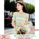香影（xiangying）漸變色鏤空針織衫女2025夏季新款小個子圓領(lǐng)短袖正肩t恤上衣 黃色 M