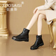 ZUOSAISI品牌短靴女平底真皮復(fù)古馬丁靴女2025秋冬新品女靴軟底雌花靴子女 黑色 35