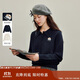 茵曼萌寵刺繡針織毛衣2025秋女裝新款甜美娃娃領(lǐng)上衣 藏藍色 M