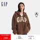 GAP女裝2025秋季洋氣貼布繡logo仿羊羔絨連帽衛(wèi)衣加厚外套600757
