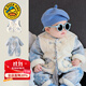 G.DUCKKIDS嬰兒冬裝唐裝套裝滿(mǎn)月周歲寶寶加絨馬甲連體衣冬季保暖嬰幼兒衣服 單獨藍色爬服 【加絨】 66cm （建議5-14斤)
