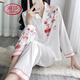 浪莎（LangSha）冰絲睡衣女2025夏季新款高級感氣質(zhì)綢緞薄款冰雪絲長(cháng)袖家居服春夏 一枝梅 長(cháng)袖長(cháng)褲套裝 L 100-120斤