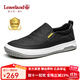 楓葉（leaveland）男鞋秋季新品織物透氣男士休閑鞋舒適軟底免系一腳蹬帆布鞋子男 黑色（皮鞋碼） 41