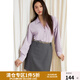 獨束大碼女裝2025春法式V領(lǐng)蕾絲拼接襯衫微胖氣質(zhì)通勤顯瘦上衣 薄霧紫 L (尺碼：2)