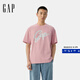 Gap【成毅代言】男女裝2025新款印花大logo短袖T恤寬松上衣727507 粉色 M (170/92A) 亞洲尺碼