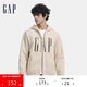 GAP男女裝秋季款印花字母logo抓絨連帽衛(wèi)衣休閑外套660128
