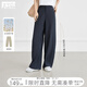 對白亞麻混紡香蕉褲休閑褲女夏2025新款慵懶風(fēng)寬松顯瘦薄款彎刀褲 藏青色 XL