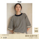 旅途原品ltyp 真絲亞麻棉經(jīng)典升級條紋T恤休閑拼接撞色短袖上衣女 短袖-黑杏條紋 現(xiàn)貨 L