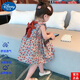 迪士尼品牌童裝女童連衣裙夏裝新款小童公主裙洋氣韓版兒童裝女寶寶無(wú)袖 官方旗艦紅色碎花 100建議身高88-98cm左右 均碼