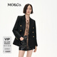 MO&Co.含羊毛復古戧駁領(lǐng)墊肩廓形金扣西裝外套 黑色 S 160