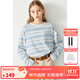 ELLE KIDS童裝 春季女童圓領(lǐng)復古藍白條紋全棉休閑打底衫寬松長(cháng)袖T恤上衣 藍白條 165 （M）
