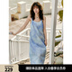 ELLE法式度假風(fēng)扎染設計感吊帶連衣裙女2024夏季新款氣質(zhì)長(cháng)款裙子 淺藍 M
