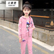 奧米鼠童裝女童套裝兒童長袖外套褲子秋裝新品時尚中大童運動休閑三件套 粉紅色 130 (建議身高116-125cm)