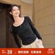 森馬（Semir）長(cháng)袖T恤女短款撞色打底衫簡(jiǎn)約風(fēng)秋季假兩件修身衣服101524101005
