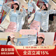森女部落休閑風(fēng)通勤兩穿上衣減齡藍色格子寬松襯衫女夏季新款外套 襯衫（單件） S