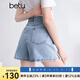 百圖betu女裝2025夏季新款牛仔短褲高腰時(shí)尚側開(kāi)叉洗水褲子女2504T73 淺牛仔藍 S