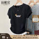 絲柏舍圓領(lǐng)T恤2025夏裝新款女裝蕾絲拼接卡通刺繡修身套頭上衣