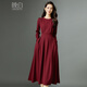 晚白【新品】2026春款騏驥紅氣質(zhì)時(shí)尚長(cháng)袖連衣裙 酒紅色 XL （122斤-125斤）