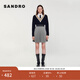 SANDRO秋冬女裝休閑通勤松緊格雷系撞色高腰百褶A字半身裙 B198/黑白色 L (40)