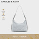 CHARLES&KEITH褶皺油蠟皮手提單肩腋下包女生日禮物CK2-40271360 Grey灰色 M