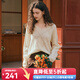 Olrain歐芮兒杏白色V領(lǐng)毛衣女春裝新款菱格鏤空馬海毛套頭衫 杏白色 M