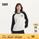 森馬（Semir）長(cháng)袖T恤女中長(cháng)款寬松字母圓領(lǐng)衣服秋潮流復古撞色插肩袖上衣 白藍色調00318 XL