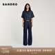 SANDRO女士新復古回潮縫線(xiàn)設計闊腿牛仔褲SFPPA01485 D324/深藍色 34