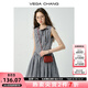 VEGA CHANG無(wú)袖格紋連衣裙女2025新款夏甜美風(fēng)蝴蝶結(jié)系帶連衣短裙 黑白格紋 M