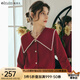 Olrain歐芮兒大翻領(lǐng)毛衣女春裝新款復(fù)古泡泡袖上衣 紅色 S